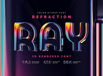 Refraction Ray - Color Bitmap Font 3d alphabet branding design effect font glass graphic design icon illustration interface lettering motion graphics type typeface typography ui