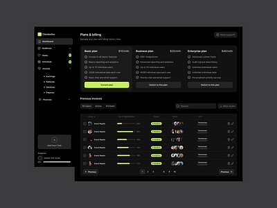 Plans & Billing. billing billingdashboard darkmodeui lightmodeui dashboard frontenddesign green minimaldesign paymenttracking plans plansbilling pricing pricingplans productdesign saas saasdesign subscriptionmanagement ui uiux ux webappdesign