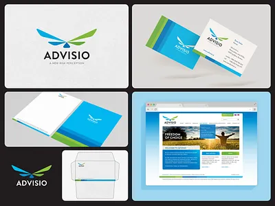 Advisio brand identity branding brokerage business cards envelope letterhead logo logo design web design