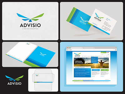 Advisio brand identity branding brokerage business cards envelope letterhead logo logo design web design