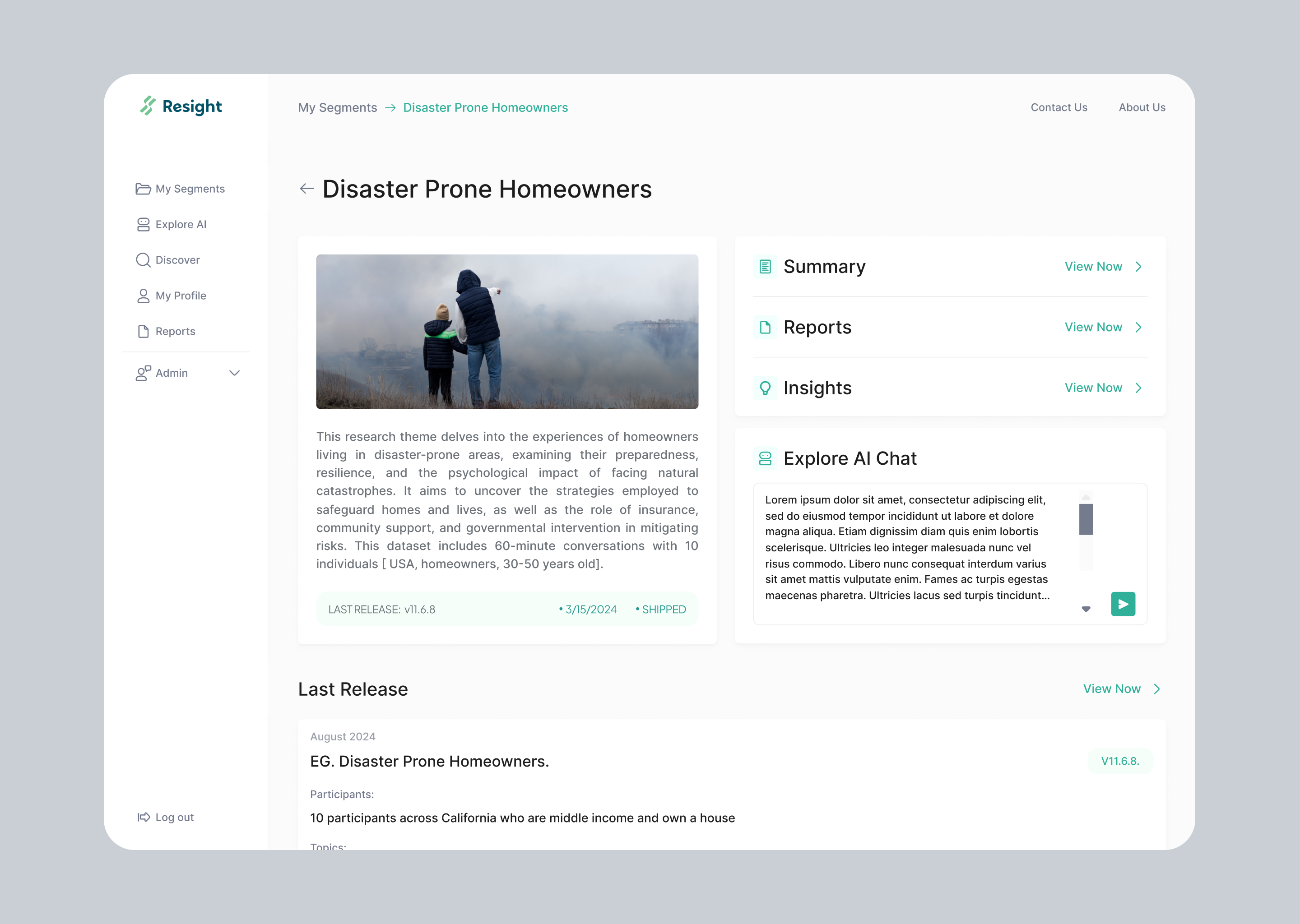 Resight Dashboard | AI Tools ai ai summary ai tool chat gpt dashboard insights main screen releases segments summaries
