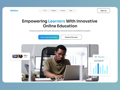 E-learning Platform - EduWave course website digital design e learning educational platform innovative design interactive design landing page leaning chart learning platform mentor modern design online courses online education online learning online tutoring ui design user friendly interface uxui web design website design