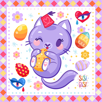 Easter Kitten cat cats easter egg eggs evil eye female fez floral flowers girl happy joyeux kitten lebanese lebanon paque sisibisi