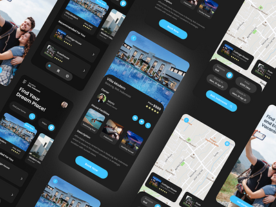 Booking House app apps booking booking bok branding cottafe cottage dark app dark mode dark theme dark ui darkmode design dream house hotel hotel booking ui ux villa