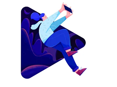 HONOR Play 4T - Illustration 2 affinity designer blue camera character dark draw flat illustration fly girl honor illustration jump lady landscape night outdoor people scene uran woman
