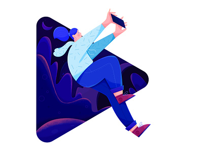 HONOR Play 4T - Illustration 2 affinity designer blue camera character dark draw flat illustration fly girl honor illustration jump lady landscape night outdoor people scene uran woman