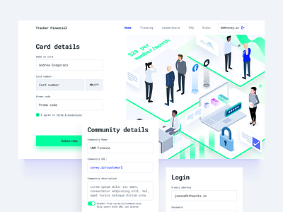 Tracker Financial asset blockchain card community crypto entry ethereum ethworks illustration isometric login