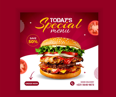 Food social media post design branding burger design fastfood food food social media post illustrator logo red social media social media banner social media design social media post design