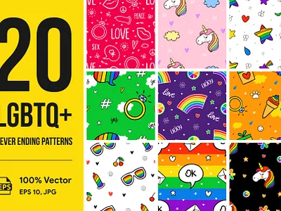 20 LGBTQIA+ Never Ending Patterns art background bedding dating design illustration lgbtqia love neverending pattern print vectorart wedding