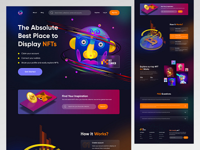 Website design: NFT Landing Page bitcoin buy cpdesign creativepeoples crypto art cryptocurrency dark mode landing page nft nft art nft landing page nft marketplace nft marketplace website nfts purchase sell token trending web web design