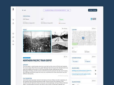 Historik Platform - Story Details blue dashboard historik history interface platform section system ui widget