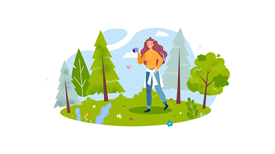 Nature Walk adobe illustrator cartoon character character design cute female character flat design illustration nature vector walk