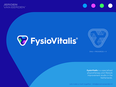 FysioVitalis - Logo Design v3 body brand identity design clinic dna fit fysio health human improvement lifestyle logo design molecule physiotherapy progress sport triangle visual identity design vitalis weight