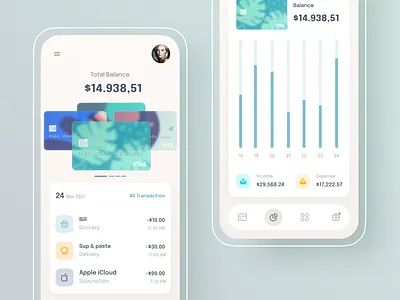 Bank app application avatar bank cards graphic icons income list menu mobile mobile app toolbar