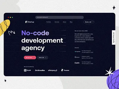 Development Agency - homepage hero section agency animation awards buttons desktop funky gradient hero homepage illustrations landing landing page logos menu mobile morphing navigation no code responsive scribbbles