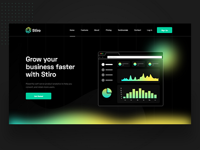 Stiro - SaaS Landing Page clean dark theme design saas website simple templates uidesign ux ui webdesign website