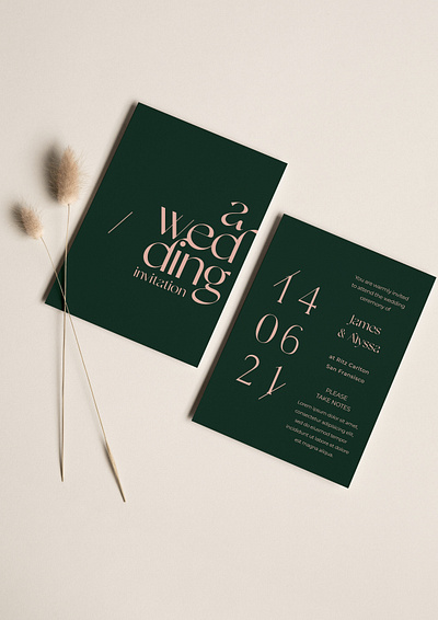 Dark Green Modern Typography Wedding Invitation Flyer brochure celebration couple delicate elegant feminine flyer green love minimal mockup modern paper pink print prints texture typography wedding wedding invitation