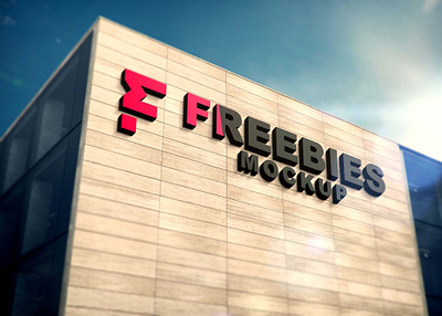 Freebies Building 3D Logo Mockup 3d building logo design art free mockup freebies logo ui wall mockup