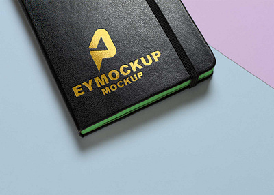 Golden Logo Mockup On Black Cover Diary black diary cover design free mockup golden logo mockup text ui