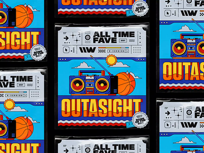 Outasight – All Time Fave animated artwork bashbashwaves basketball blaster brutaslim cassette cassette player clouds design illustration motion design plastic wrap playlist radio rhox spotify stereo typography vintage waves