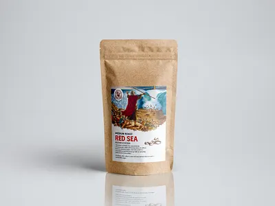 Red Sea Blend Coffee Label Design adobe photoshop coffee coffee label coffee packaging coffee packing coffee sticker design graphics deisgn packaging deisgn pouch packaging product packaging
