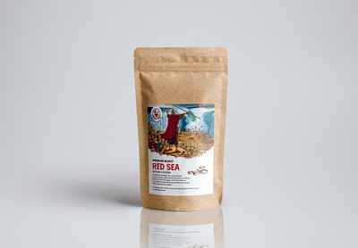 Red Sea Blend Coffee Label Design adobe photoshop coffee coffee label coffee packaging coffee packing coffee sticker design graphics deisgn packaging deisgn pouch packaging product packaging