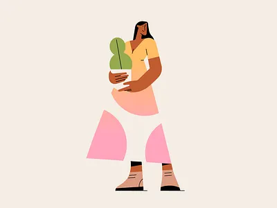 Gardener 2d character characters design flat flower garden geometry girl illustration negative space people plant shape vector woman