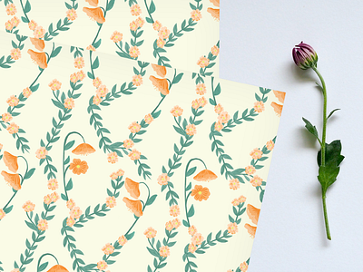 Orange Flower Wrapping Paper design digital illustration digital painting flower illustration graphic design illustration illustrator pattern designer stationery design surface design textile wrapping paper
