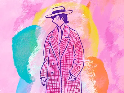 Out on the town 🎩 blue character coat fancy hat illustration orange pattern shapes sketch vintage yellow