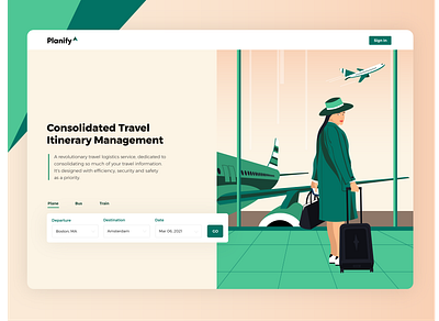 Planify Home illustration landing page travel ui web