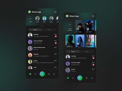 Redesign What's App Dark Mode app app design application dark dark app dark mode dark theme design digital facebook green message app messages mobile app mobile design mobile ui modern ui uidesign whatsapp