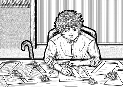 Writing art cane cross hatching digital digital art digitalart drawing frantic frantically illustration line line art line drawing line work man messy stylized unkept writer writing