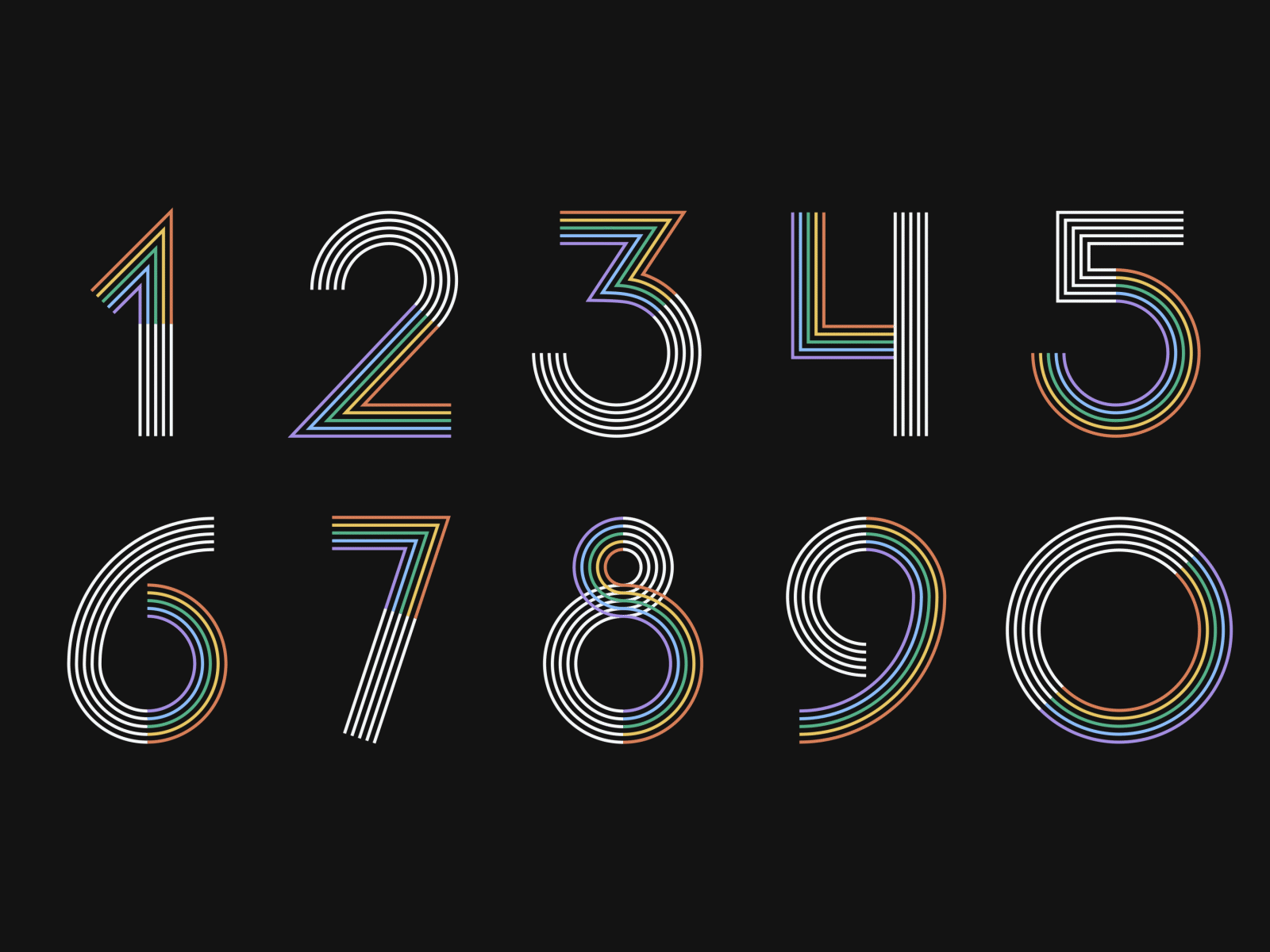 0, 1, 2, 3, 4, 5, 6, 7, 8, 9 animation branding clean color design flat graphic identity typogaphy vector