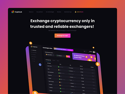 CryptoLub - Aggregator of crypto exchangers. 2020 trend crypto crypto currency dark dark theme dark ui design graphic interface landing landing page landingpage trend typography ui web design webdesign website дизайн типография