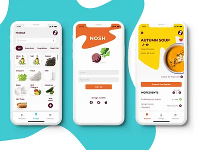 Nosh - Recipe and Fridge App app design ui