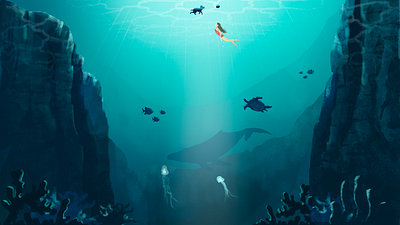 Traveling girl - Diving 2d art artwork brush painting creative design designing with illustration diving drawing finearts graphic design illustration illustrator ocean painting procreate sea travel traveling underwater