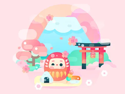 sakura animal character design flat icon icons illustration illustrator japan kawaii vector