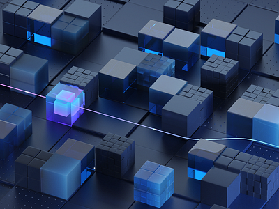 risk management / wip 3d 3d artist 3dillustration abstract blue branding c4d cgi cubes environment geometric glass high tech isometric platform purple sovery tech technology web