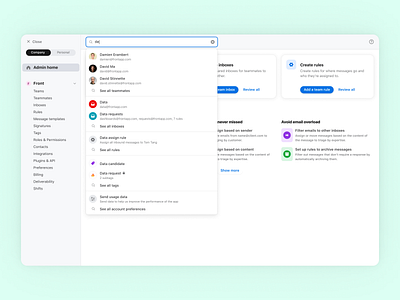 Settings global search 🌍🔎 email front frontapp navigation preferences product design search search bar settings settings ui shared inbox