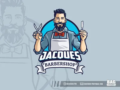 Barber Mascot Logo Template barber barber chop barber shop beard character hair haircut hairstyle hipster illustration logo mascot moustache ribbon salon scissors shave shop stylist vintage