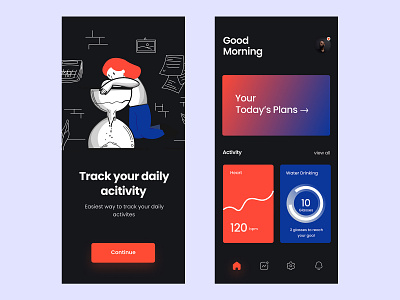 Activity Tracking (Dark Mode) app apple dailyui dark mode dark theme dark ui dashboard ui dribbble illustration ios app design typography ui uidesign uiux ux