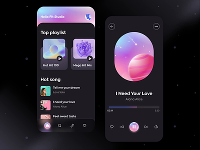 Music Player App animation flat gradients illustration interaction music player ui