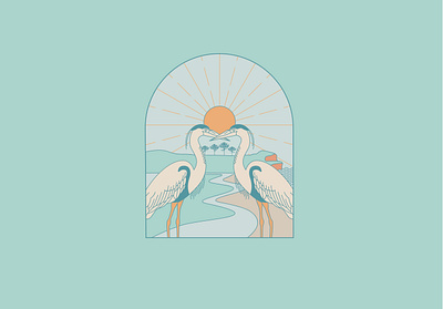 Illustration adobeillustrator artdeco badge birds devon designer herons icon illustration illustrator lineart logo pastels sea seaside sunshine