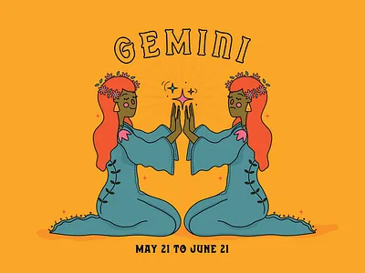 Gemini astrology flowers folk folkart folksy gemini horoscope illustration illustrator spokane twins zodiac