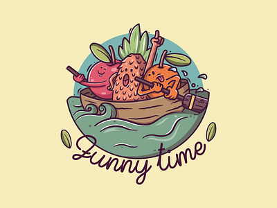 Funny time fruits illustration tea vector