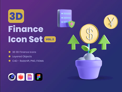 3D Finance Icon Set - Vol 2 3d branding design icon icons illustration ui ux