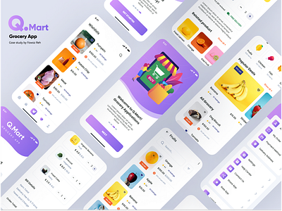 Q.Mart Grocery App app app case study app design case study delivery app fawaz figma flat food food delivery food delivery app grocery minimal mobile app mobile app design mobile design mobile ui popular sketch ux case study