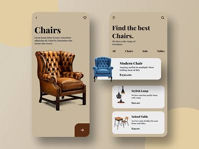 Furniture Shop App app branding chair clean clean ui daily ui design furniture furniture app furniture design mobile mobile ui ui ui design ux ux ui