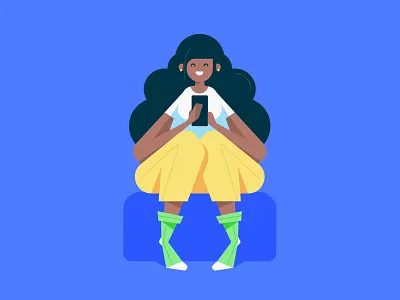 Flat Girl Illustration Holding the Phone, Cartoon Design art avatar black cartoon character creative design drawing flat girl hero holding image mark rise people phone sitting teenage ui ux