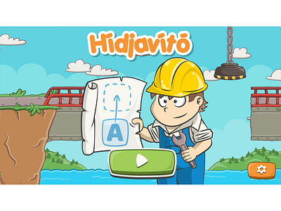 Bridge Repairman game main screen blueprint bridge button design cartoon bridge cartoon crane cartoon game cartoon game art cartoon illustration cartoon landscape cartoon repairman cartoon style cartoonish character design crane game art game design game development game ui repairman ui design